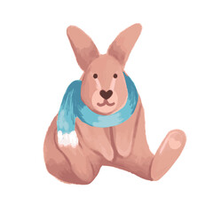Cute cute rabbit with long ears dressed in a scarf on a white background. Vector illustration