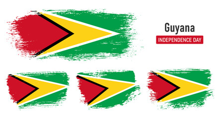 Textured collection national flag of Guyana on painted brush stroke effect with white background