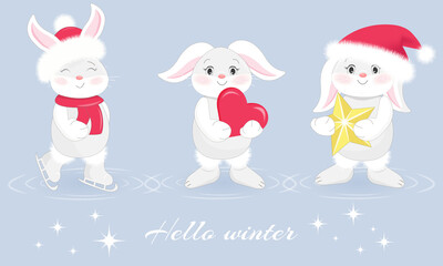 Funny rabbit. Symbol of the year 2023. Hello Winter