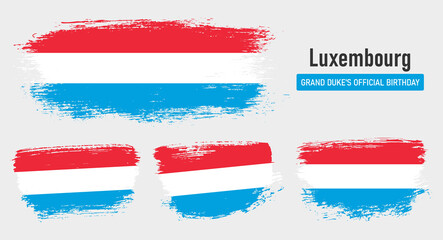 Obraz premium Textured collection national flag of Luxembourg on painted brush stroke effect with white background