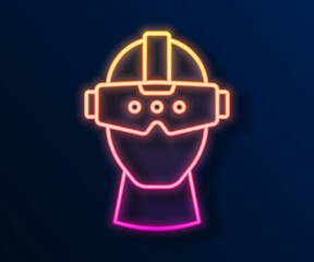 Glowing neon line Virtual reality glasses icon isolated on black background. Stereoscopic 3d vr mask. Optical head mounted display. Vector