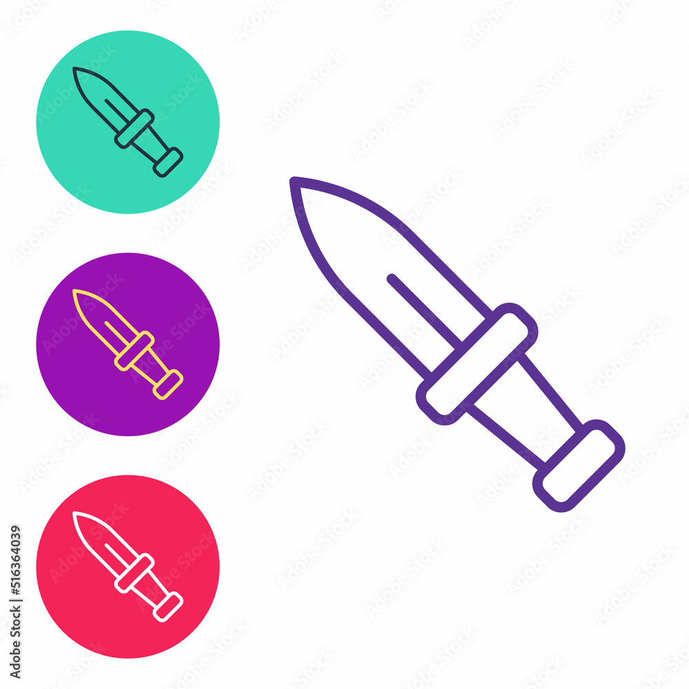 Aufkleber set line dagger icon isolated on white background. knife icon. sword with sharp blade. set icons col