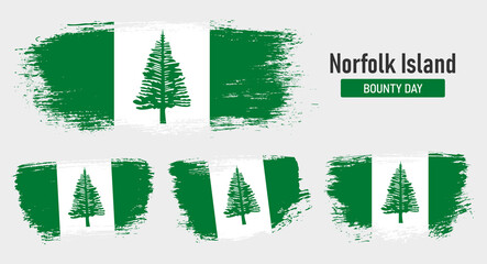 Textured collection national flag of Norfolk Island on painted brush stroke effect with white background