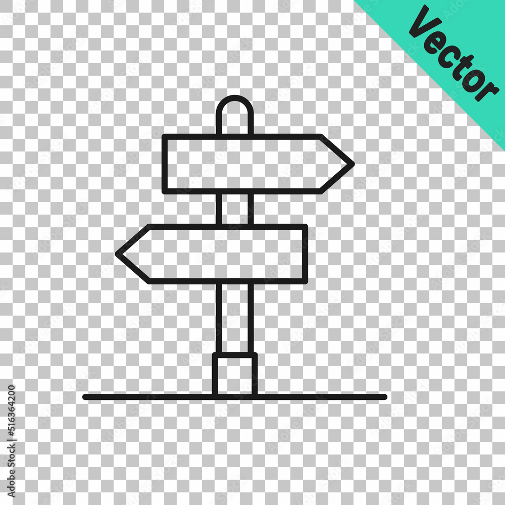 Poster black line road traffic sign. signpost icon isolated on transparent background. pointer symbol. isol