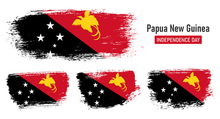 Textured collection national flag of Papua New Guinea on painted brush stroke effect with white background