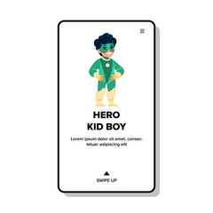 hero kid boy vector. super child, success power, happy dream hero kid boy web flat cartoon illustration