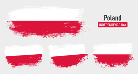 Textured collection national flag of Poland on painted brush stroke effect with white background