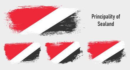 Textured collection national flag of Principality of Sealand on painted brush stroke effect with white background