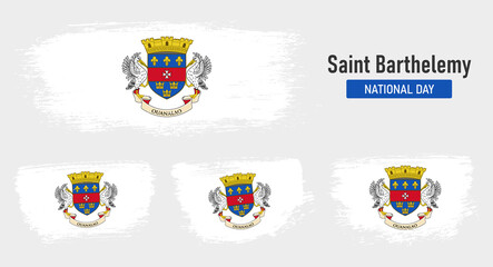Textured collection national flag of Saint Barthelemy on painted brush stroke effect with white background