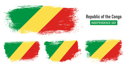 Obraz premium Textured collection national flag of Republic of the Congo on painted brush stroke effect with white background