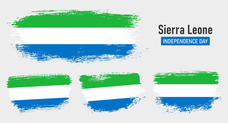 Textured collection national flag of Sierra Leone on painted brush stroke effect with white background
