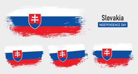 Textured collection national flag of Slovakia on painted brush stroke effect with white background