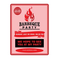 bbq card invitations logo, silhouette of great fire flames, vector illustrations