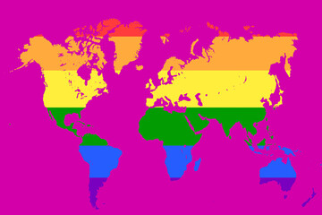 World Map with different Colours, Shadows and Shape in 3D optics