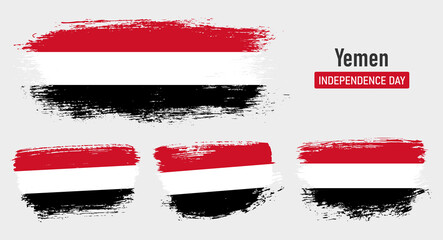 Textured collection national flag of Yemen on painted brush stroke effect with white background