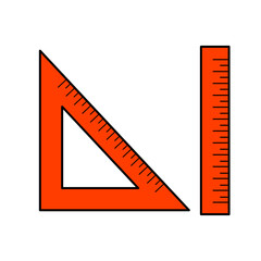 School Ruler and Ttriangle for Measuring Length Isolated Elements on White Background