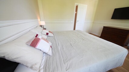 Clean towel on bed in modern interior bedroom. Comfort bedroom in luxury style