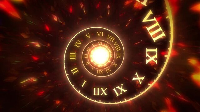 Dark Fiery Red Spiral Time Clock Face Mystical Glowing Animation
