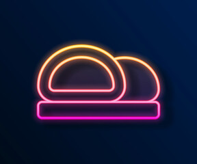 Glowing neon line Sushi icon isolated on black background. Traditional Japanese food. Vector