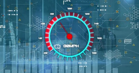Animation of speedometer over data processing - Powered by Adobe