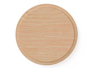 ピザを乗せる円い木のお皿。3Dレンダリングされた円形の寄木細工のトレイ。