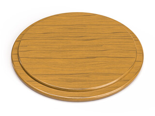 ピザを乗せる円い木のお皿。3Dレンダリングされた円形の寄木細工のトレイ。