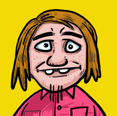 Cartoon of the funny man weird smiling.