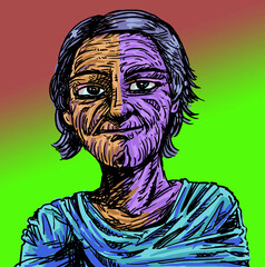 Illustration of the old man in gradient color painting.
