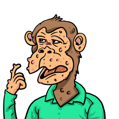 The cartoon of a monkey getting a monkeypox infection 