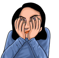 The woman covered her face in embarrassment.