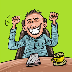 A carton o the happy man's expression.