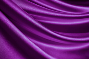 Fototapeta na wymiar Bright purple silk satin. Soft wavy folds. Shiny silky fabric. Fuchsia color elegant background with space for design. Curtain. Drapery. Christmas, valentine, anniversary, party, celebration concept.
