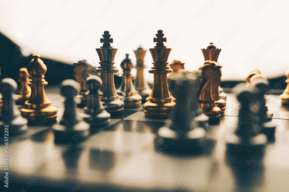 Poster chess board game to represent the business strategy with competition in the world market. and find o