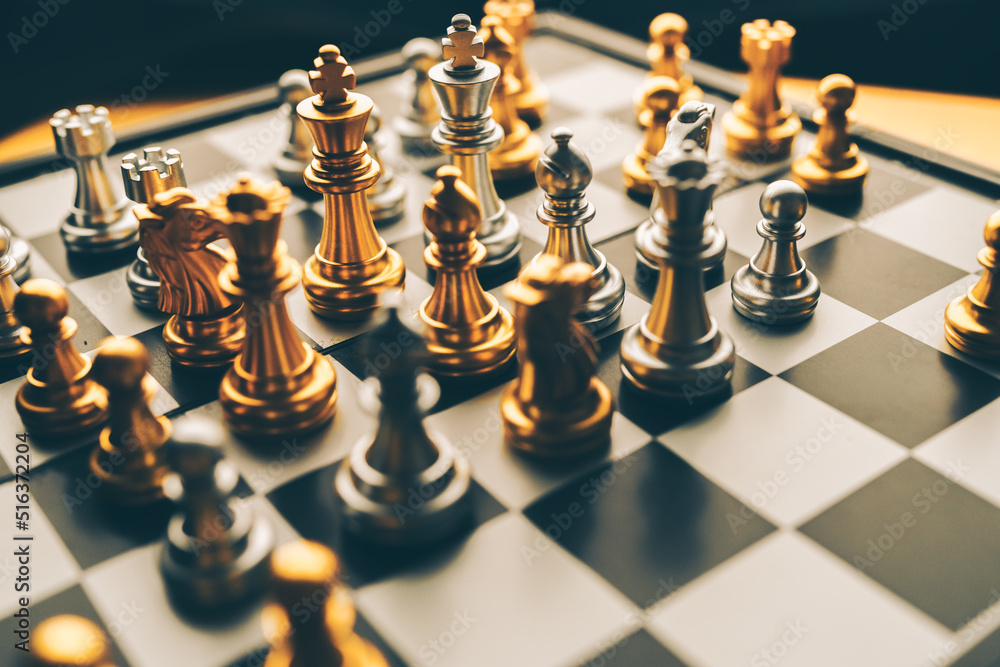 Poster chess board game to represent the business strategy with competition in the world market. and find o