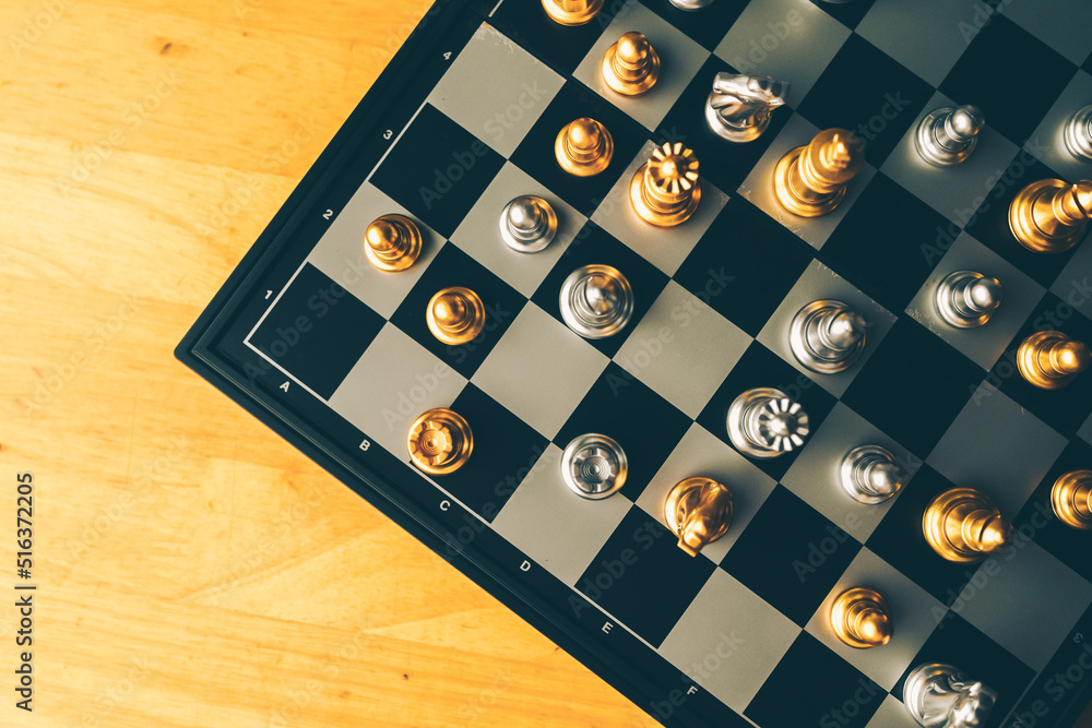 Poster chess board game to represent the business strategy with competition in the world market. and find o