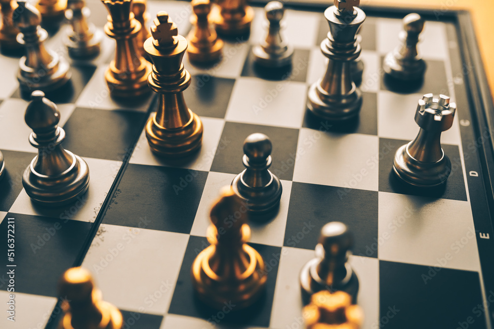 Poster chess board game to represent the business strategy with competition in the world market. and find o