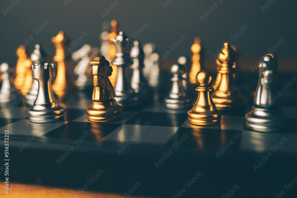 Poster chess board game to represent the business strategy with competition in the world market. and find o