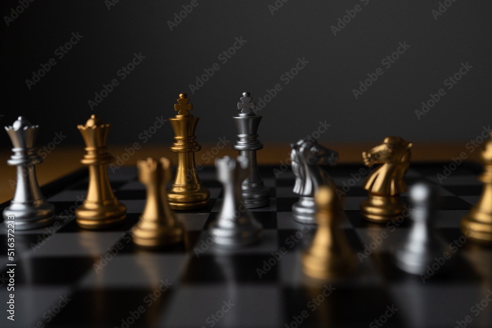Poster chess board game to represent the business strategy with competition in the world market. and find o