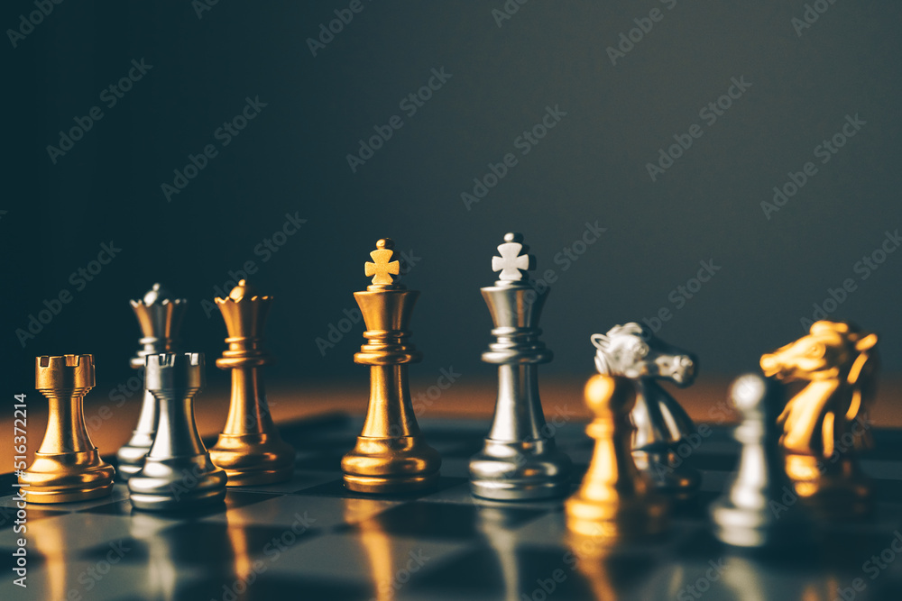 Poster chess board game to represent the business strategy with competition in the world market. and find o