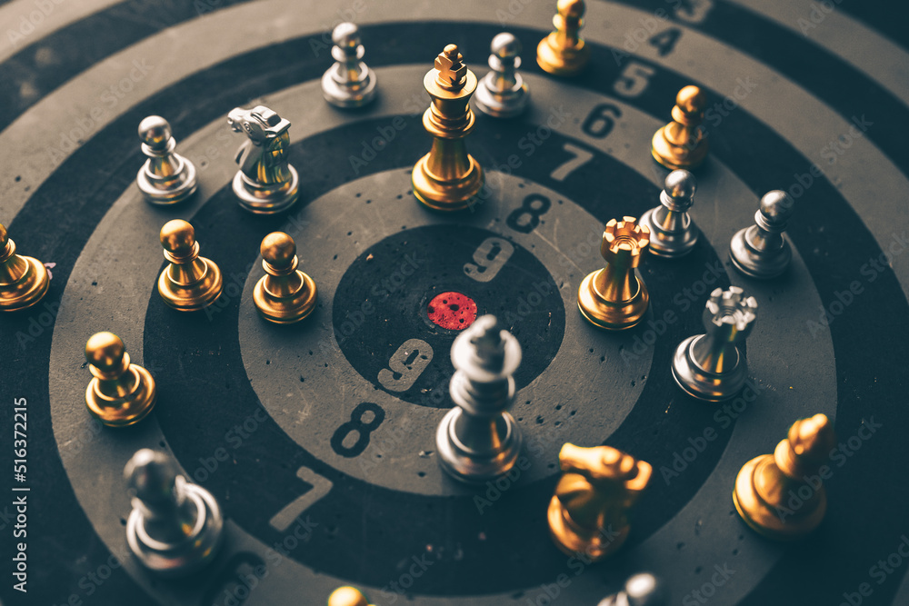 Poster chess board game to represent the business strategy with competition in the world market. and find o