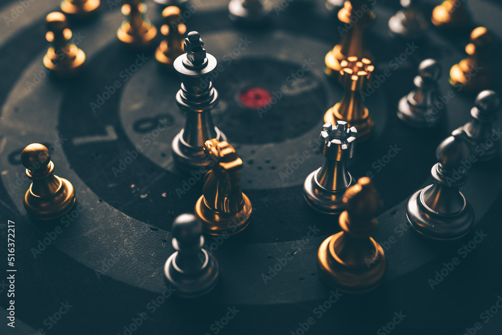 Poster chess board game to represent the business strategy with competition in the world market. and find o
