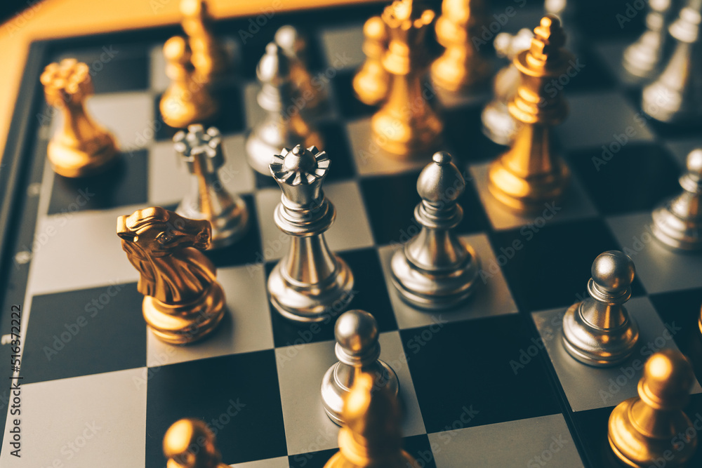Poster chess board game to represent the business strategy with competition in the world market. and find o