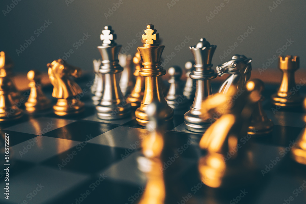 Poster chess board game to represent the business strategy with competition in the world market. and find o