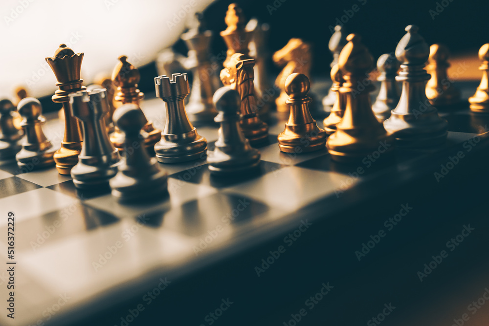 Poster chess board game to represent the business strategy with competition in the world market. and find o