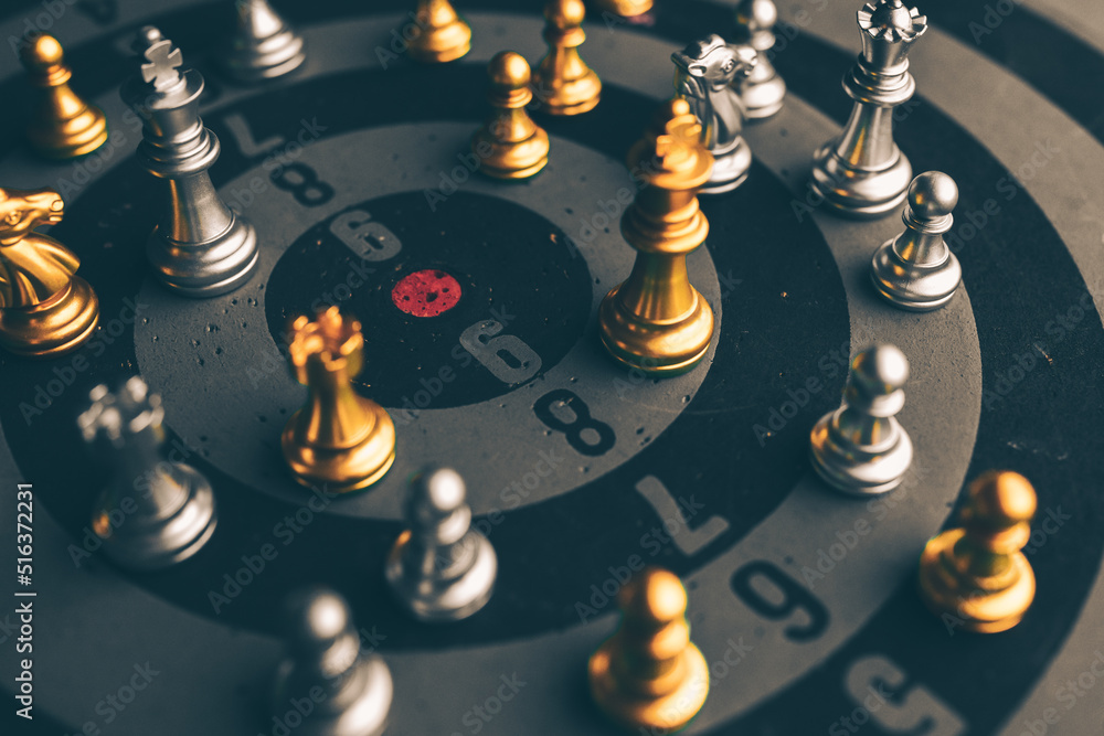 Poster chess board game to represent the business strategy with competition in the world market. and find o