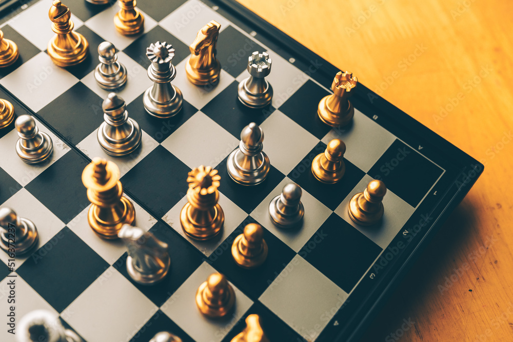 Poster chess board game to represent the business strategy with competition in the world market. and find o