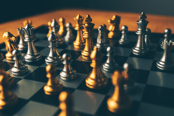 	
Chess board game to represent the business strategy with competition in the world market. and find out the best solution to meet target objective and goal. Sign and symbol of challenging as concept.