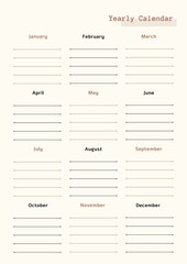 Yearly Calendar template, Minimal and simple digital planner template