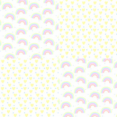 Set of cute patterns with rainbows pattern and hearts. For baby girls,for fabric, scrapbooking, wallpaper projects. Vector illustration