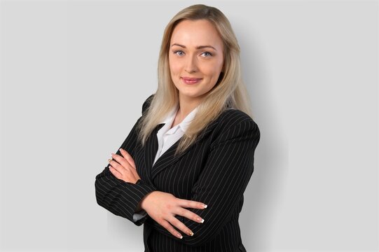 Caucasian successful confident young businesswoman ceo boss bank employee worker manager posing